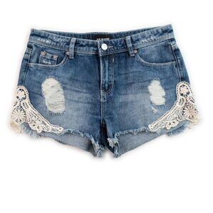JOE BOXER distressed jean shorts w/ white lace detail size 3